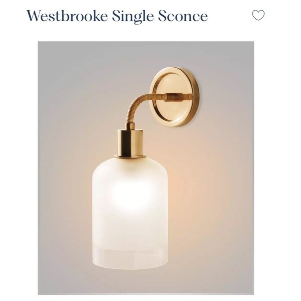 Serena & Lily Westbrooke Single Sconce-Brass Base/Frosted Glass Shade